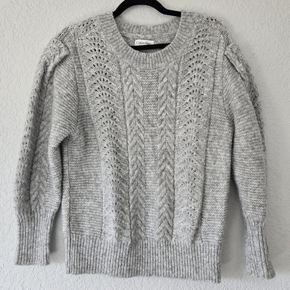 Calvin Klein L Grey Cable Knit Crew Neck Sweater - Picture 1 of 6